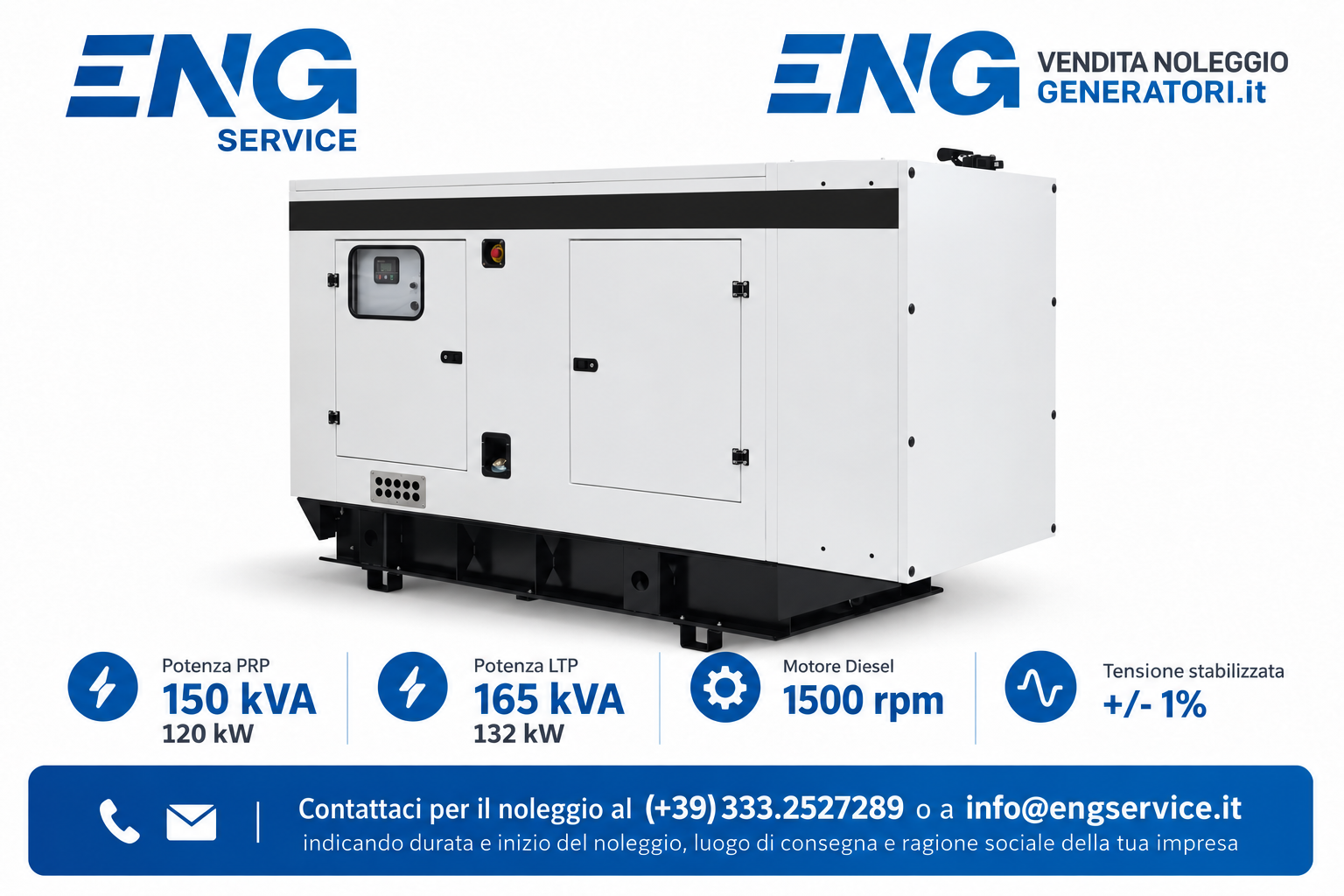 Noleggio gruppo elettrogeno 150 kVA