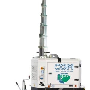 Torre faro a LED 4x160W e batterie con carrello. 12 batterie AGM da 2V e 400Ah totali - Altezza 8.5 metri - sollevamento idraulico - CGM ADB4-160L