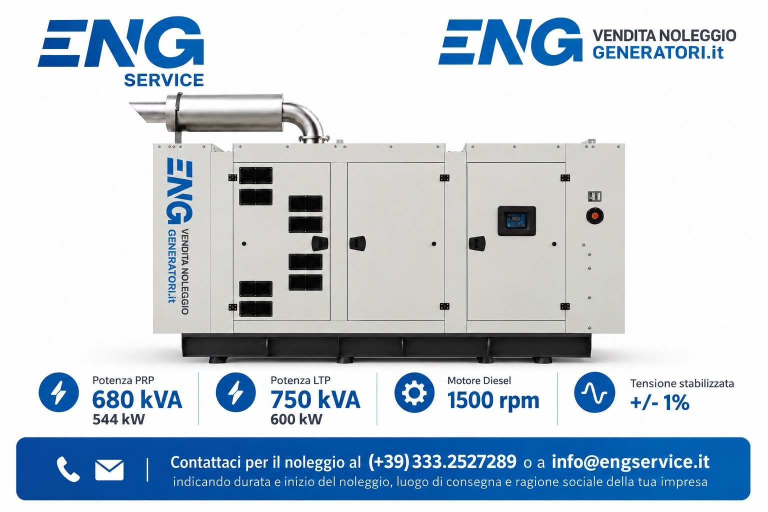 Noleggio gruppo elettrogeno 600 kW 750 kVA